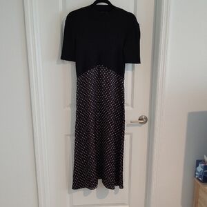 Zara Black Midi Dress with White Polka Dots